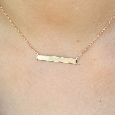 Gold Bar Engraving Name Necklace.
