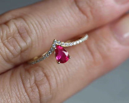 Natural Pear Shape Ruby with Diamond Engagement Ring