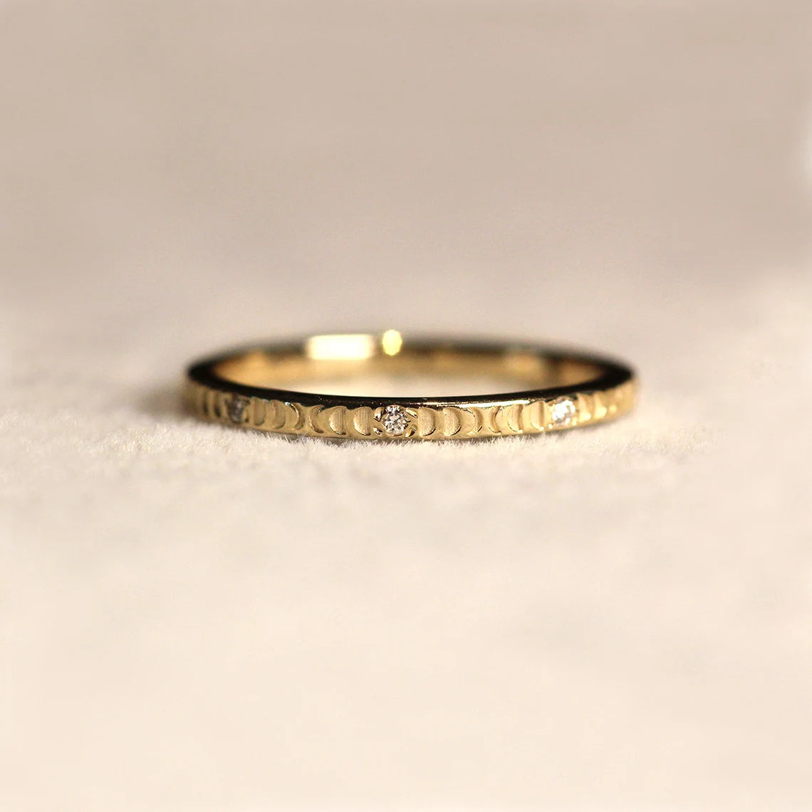 Moon Engraving with Natural Diamond Ring in 14k Gold
