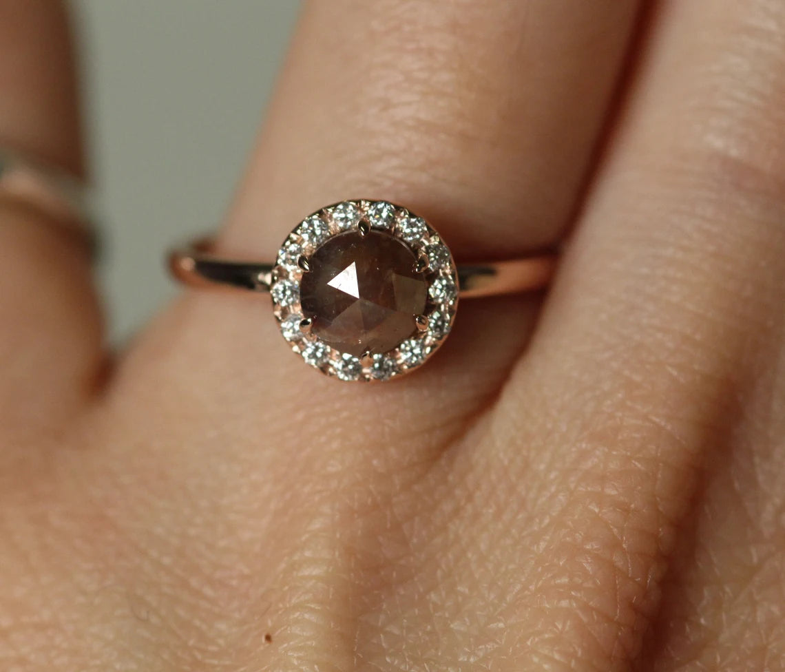 Brown Salt & Pepper Rose Cut Diamond Engagement Ring