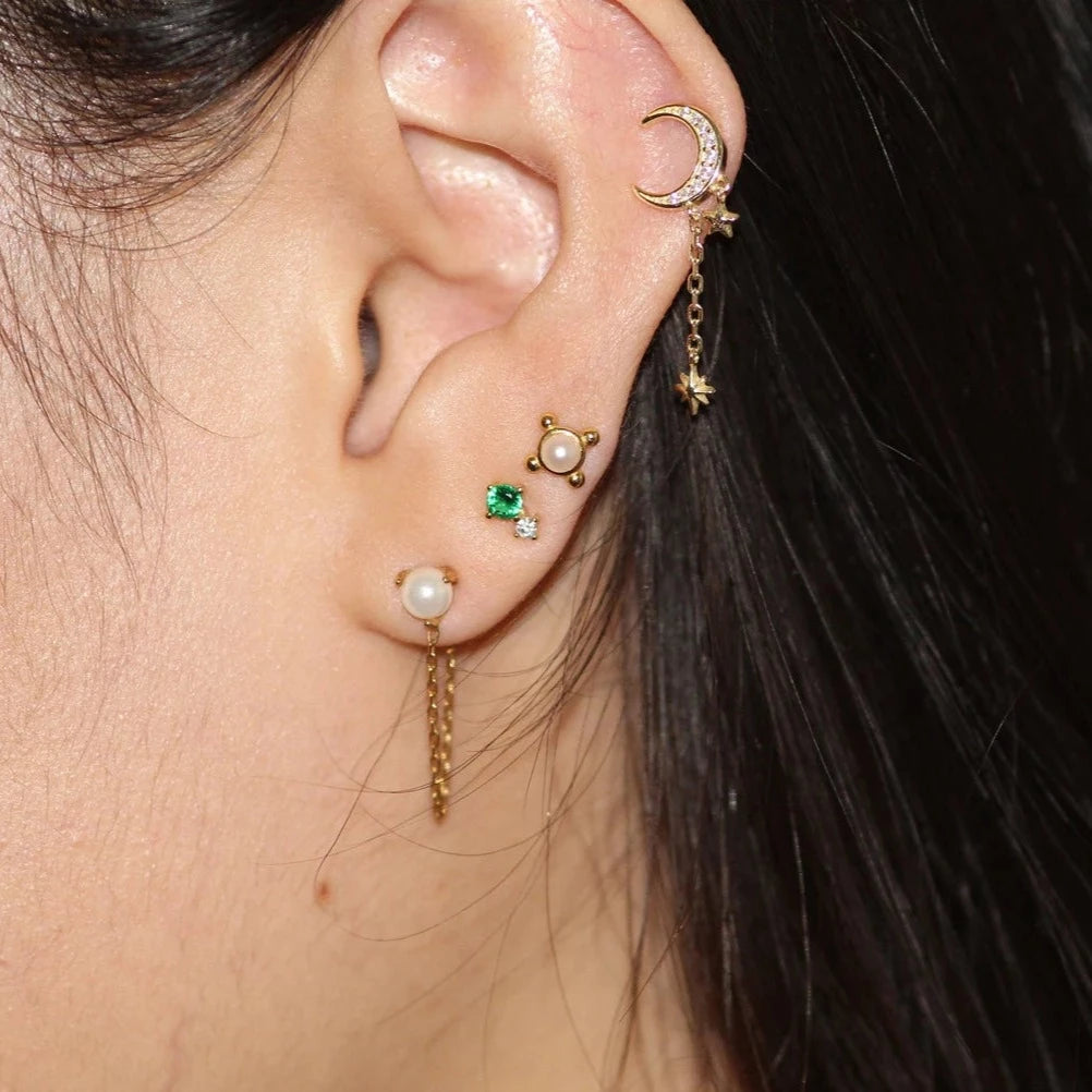 14k Gold & Diamond Moon Earrings