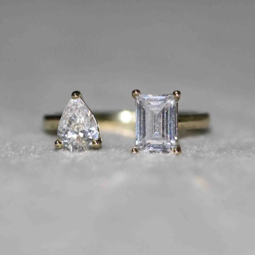 14k Diamond Pear and Square Open Cuff Ring