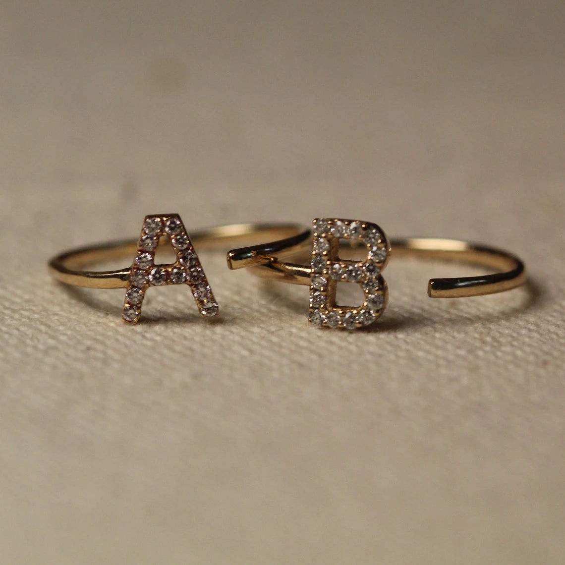 Adjustable Diamond Initial Ring in 14k Gold