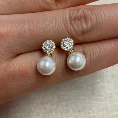 14k Gold Pearl with Real Diamonds Earrings
