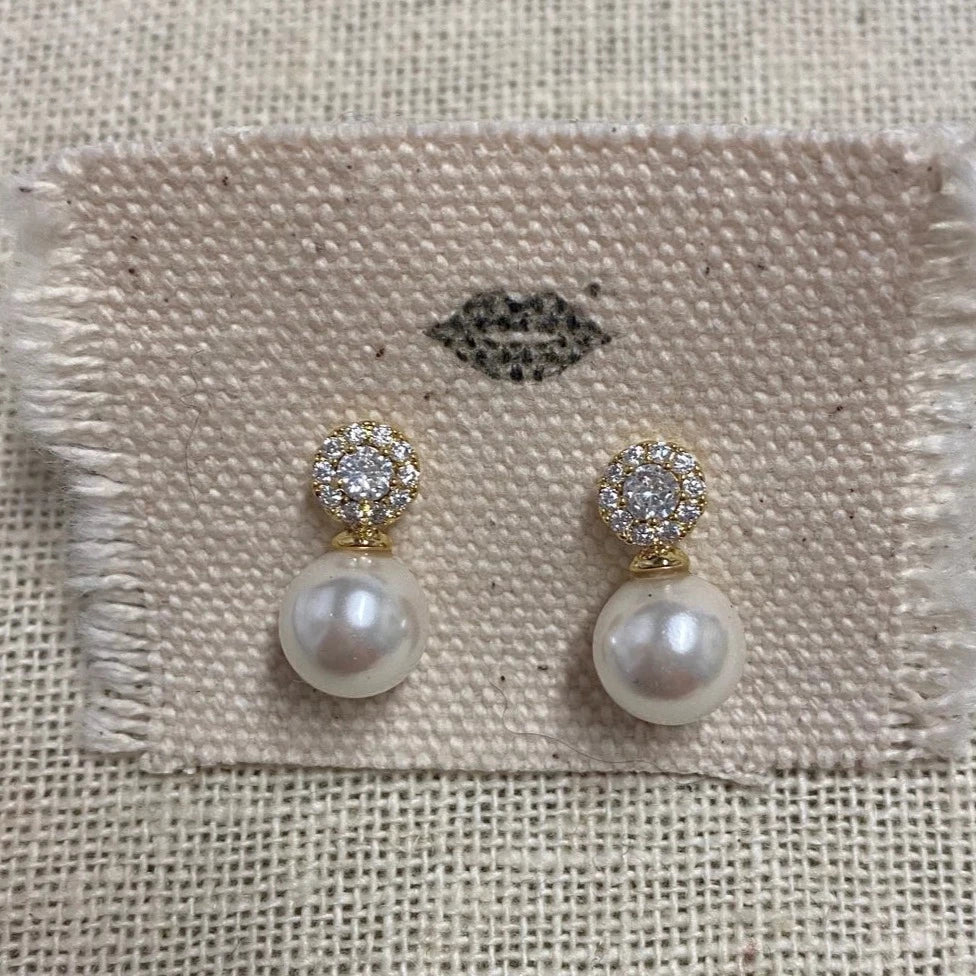 14k Gold Pearl with Real Diamonds Earrings