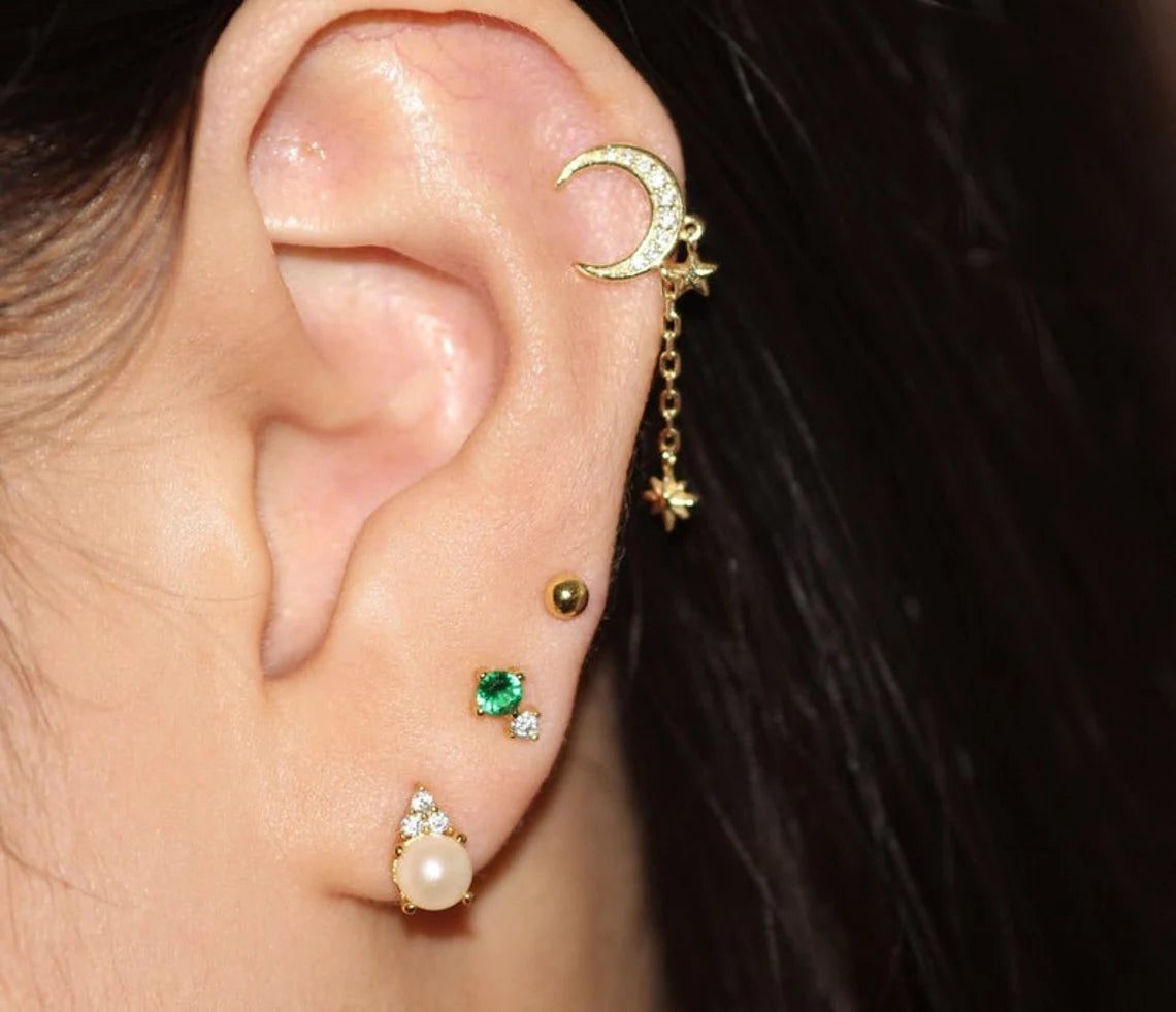 14k Gold & Diamond Moon Earrings