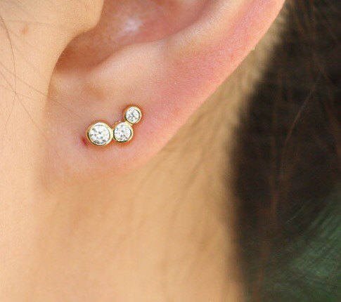 3 Stone Stud Earrings